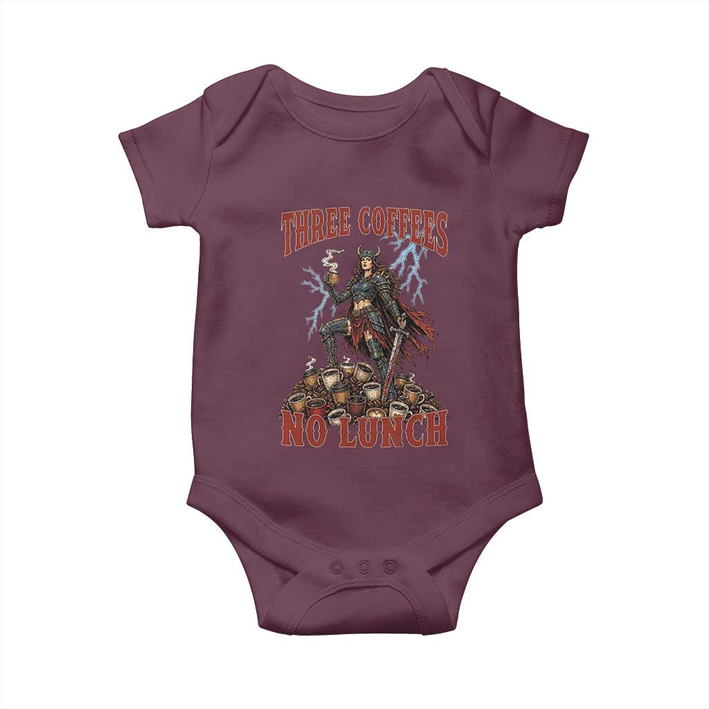 Funny Medieval Knight Worker Meme Baby Onesie Three Coffees No Lunch Valkyrie Coffee Lover