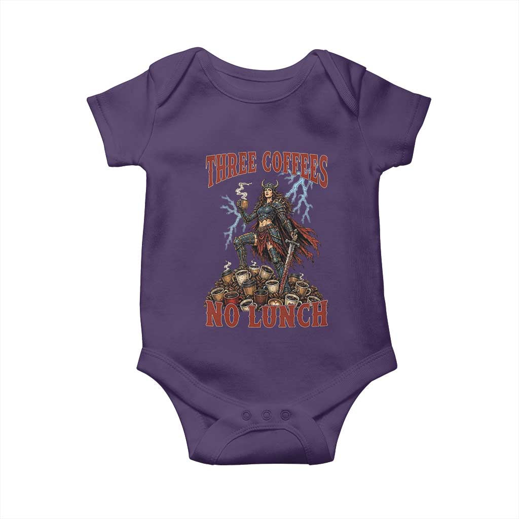 Funny Medieval Knight Worker Meme Baby Onesie Three Coffees No Lunch Valkyrie Coffee Lover