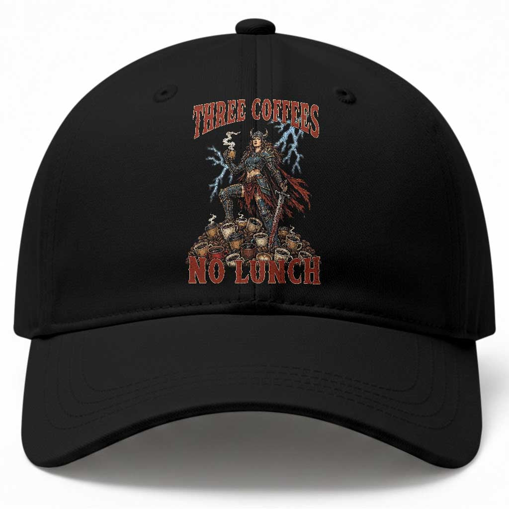 Funny Medieval Knight Worker Meme Baseball Cap Three Coffees No Lunch Valkyrie Coffee Lover