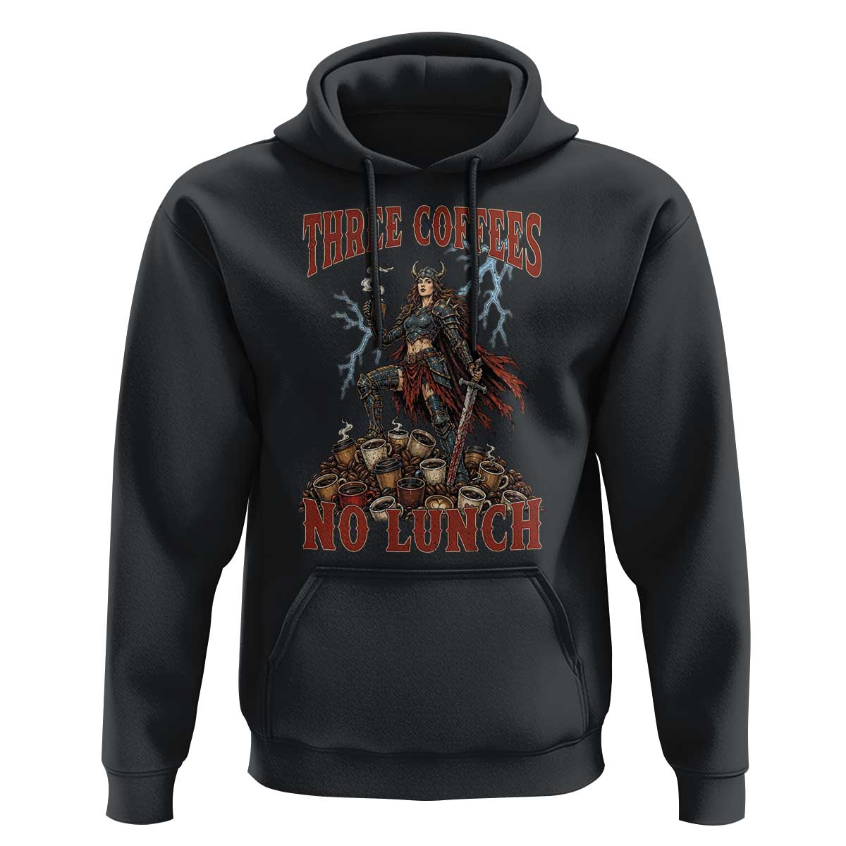 Funny Medieval Knight Worker Meme Hoodie Three Coffees No Lunch Valkyrie Coffee Lover
