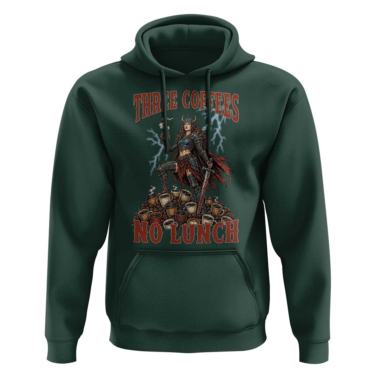 Funny Medieval Knight Worker Meme Hoodie Three Coffees No Lunch Valkyrie Coffee Lover