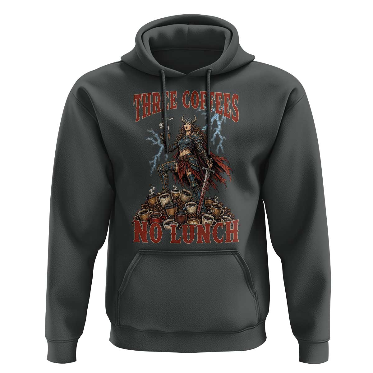 Funny Medieval Knight Worker Meme Hoodie Three Coffees No Lunch Valkyrie Coffee Lover