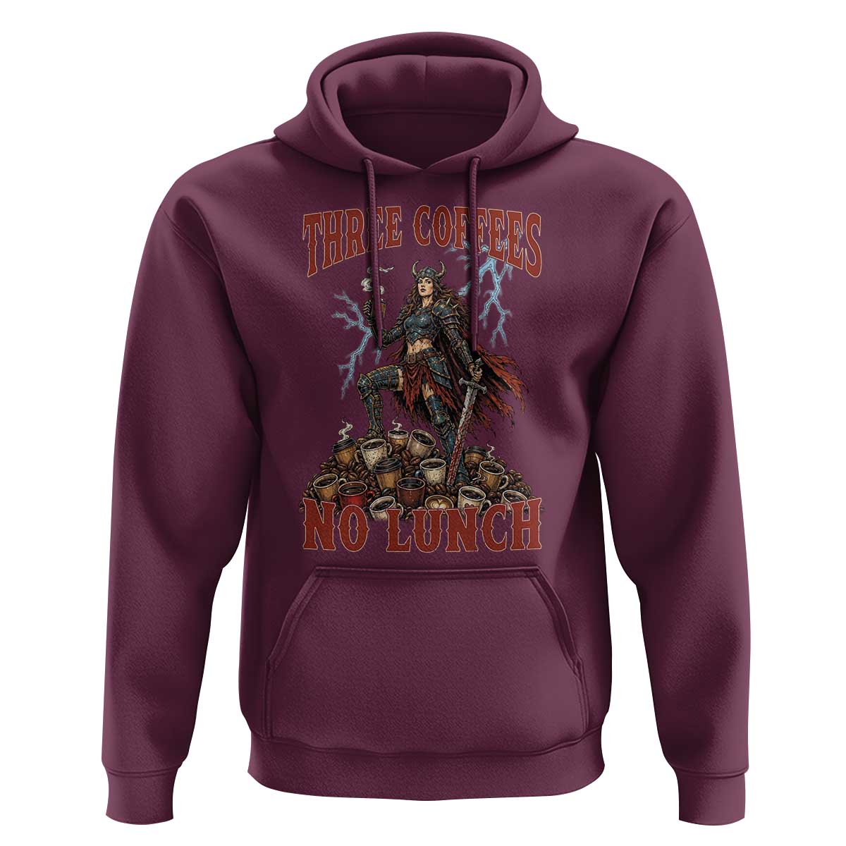 Funny Medieval Knight Worker Meme Hoodie Three Coffees No Lunch Valkyrie Coffee Lover