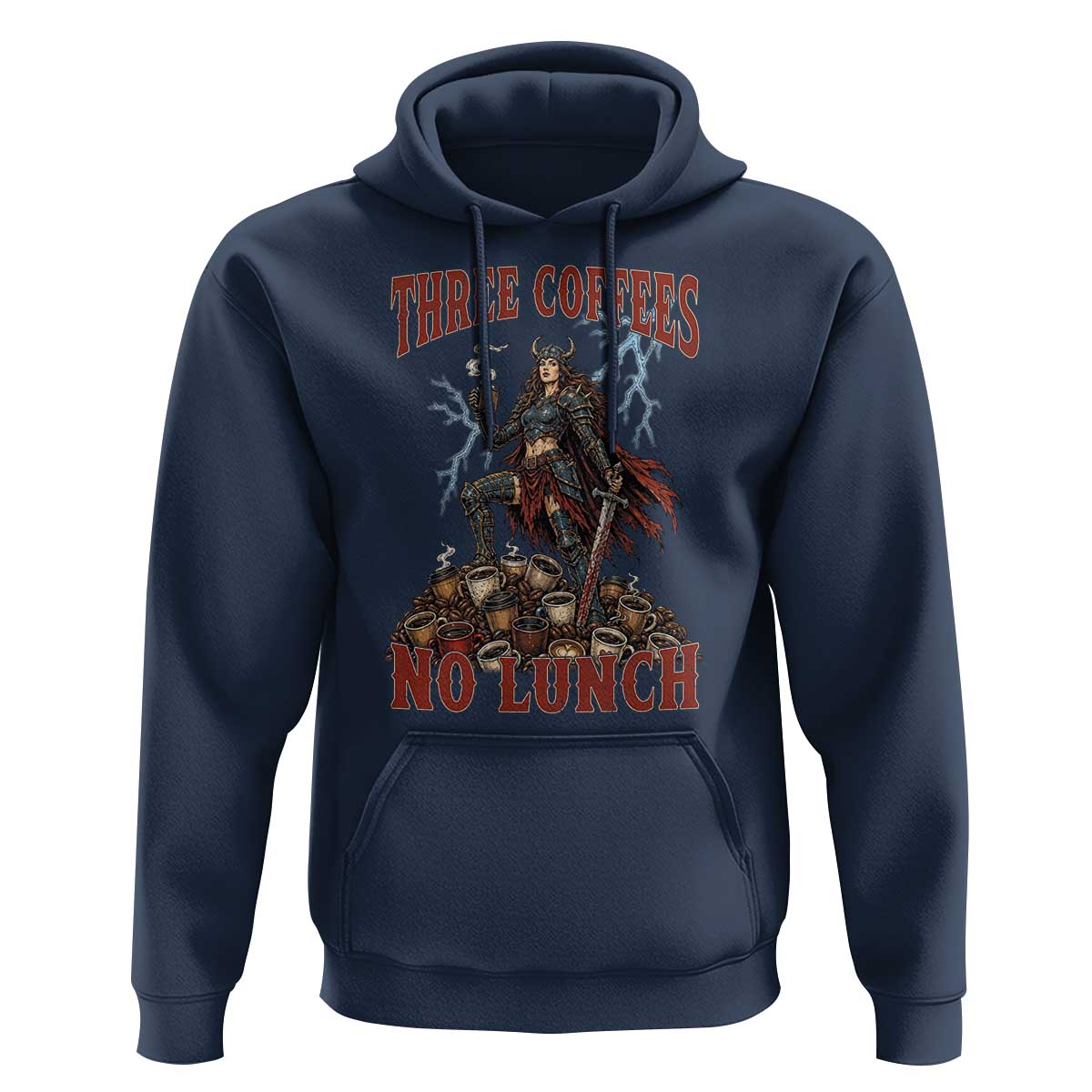 Funny Medieval Knight Worker Meme Hoodie Three Coffees No Lunch Valkyrie Coffee Lover