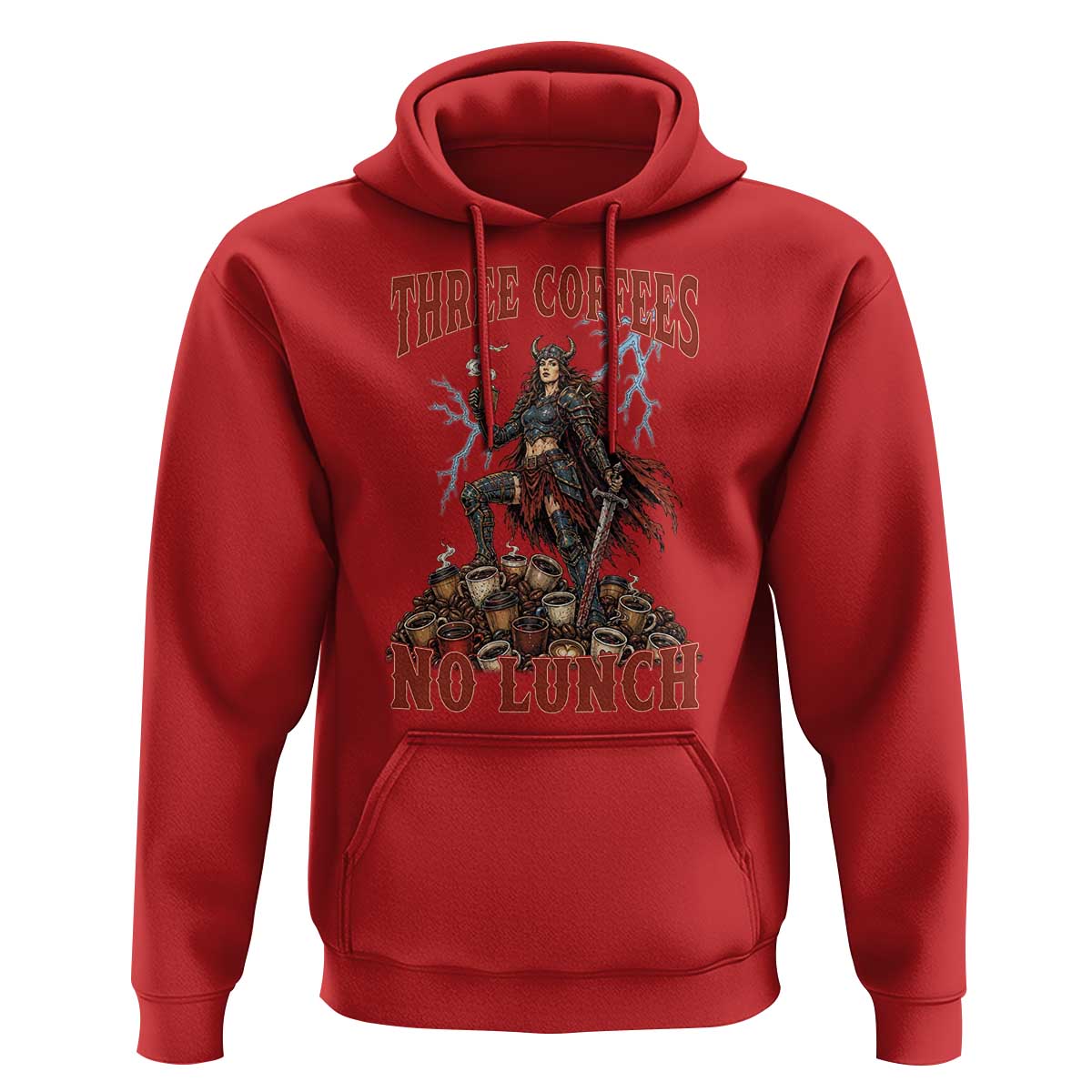 Funny Medieval Knight Worker Meme Hoodie Three Coffees No Lunch Valkyrie Coffee Lover