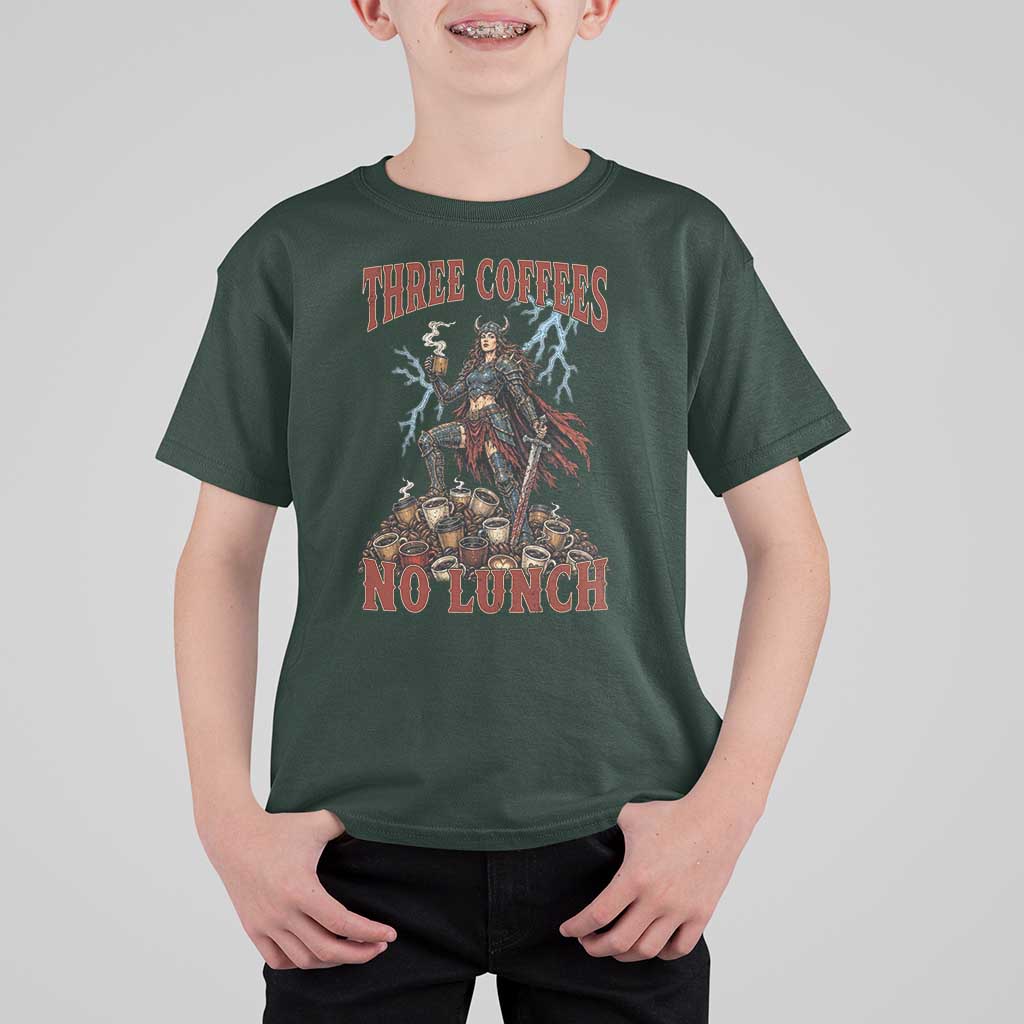 Funny Medieval Knight Worker Meme T Shirt For Kid Three Coffees No Lunch Valkyrie Coffee Lover