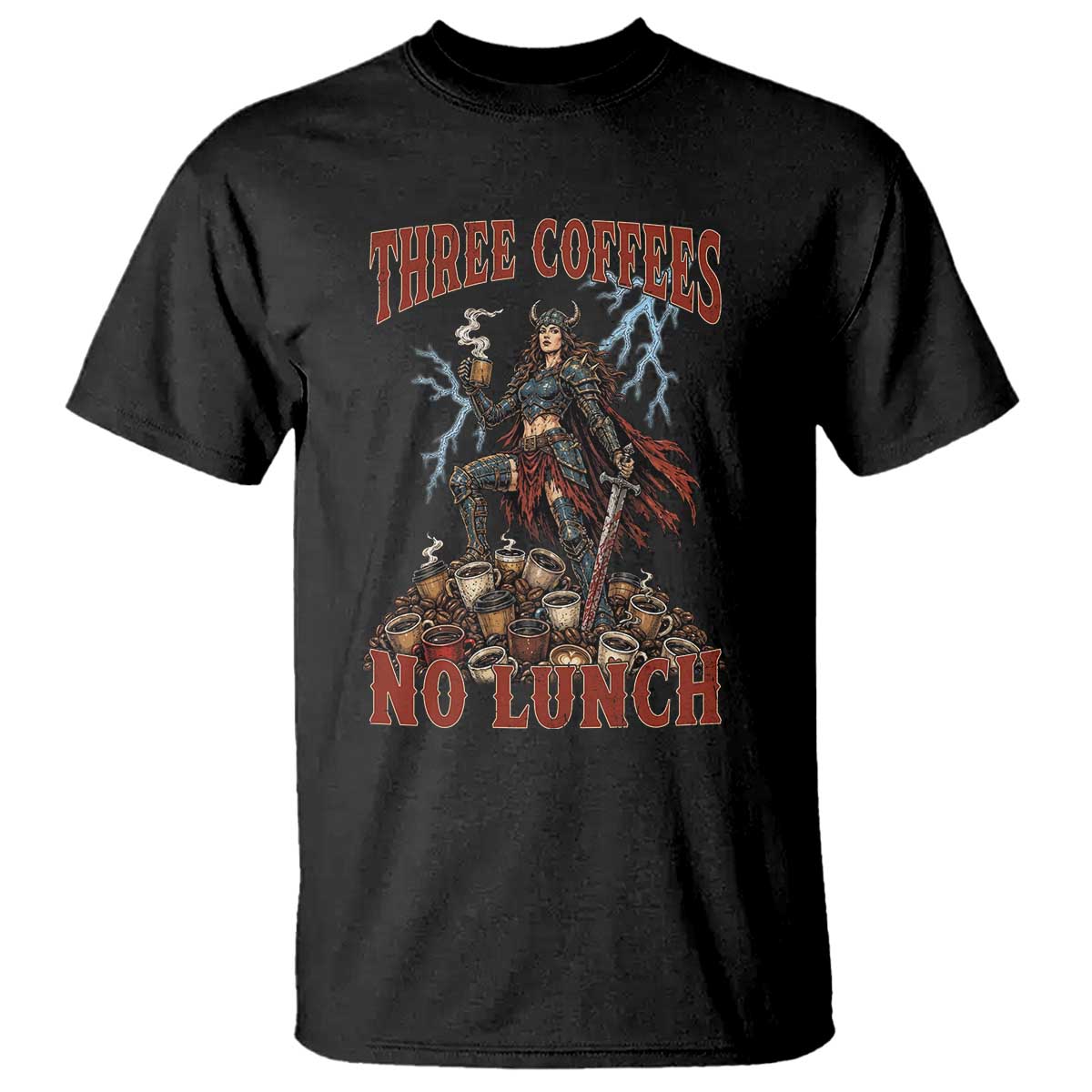 Funny Medieval Knight Worker Meme T Shirt Three Coffees No Lunch Valkyrie Coffee Lover