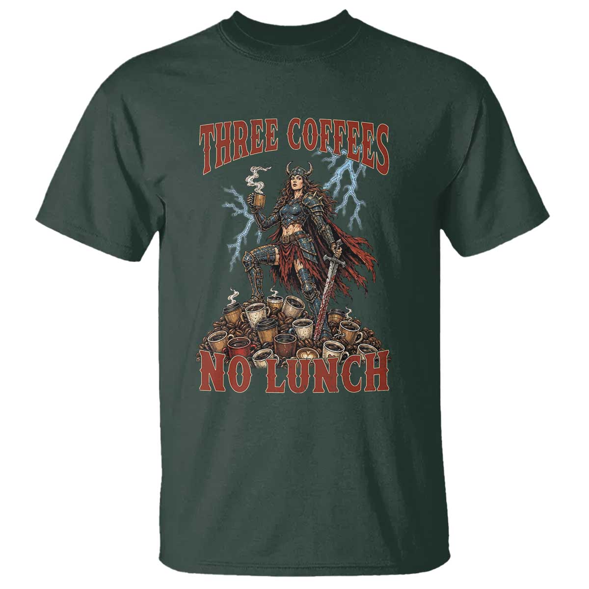 Funny Medieval Knight Worker Meme T Shirt Three Coffees No Lunch Valkyrie Coffee Lover