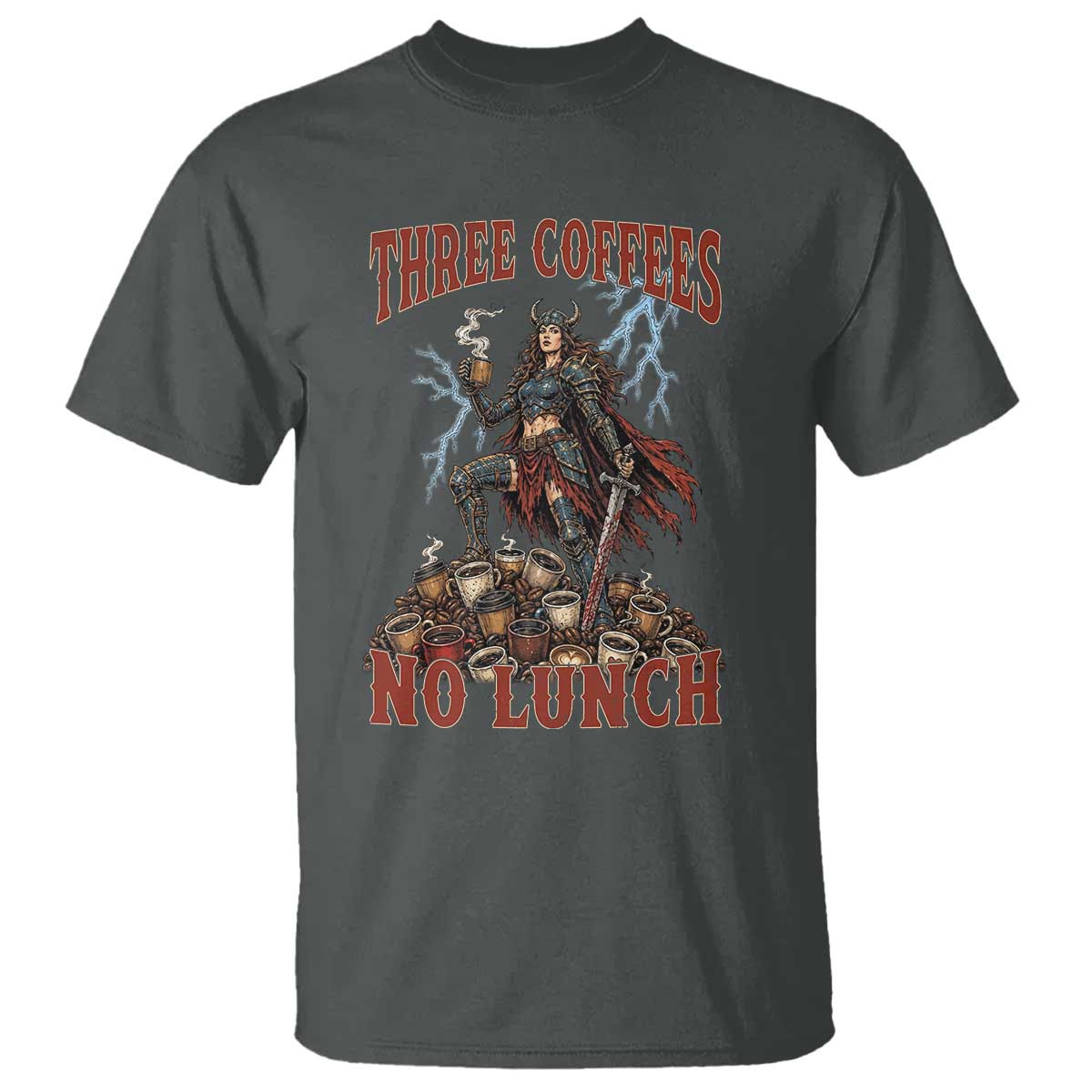 Funny Medieval Knight Worker Meme T Shirt Three Coffees No Lunch Valkyrie Coffee Lover