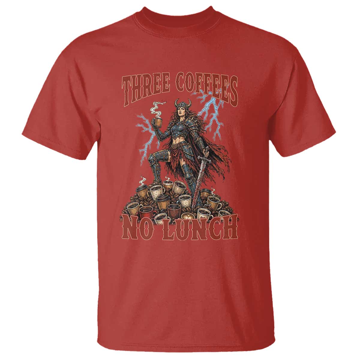 Funny Medieval Knight Worker Meme T Shirt Three Coffees No Lunch Valkyrie Coffee Lover