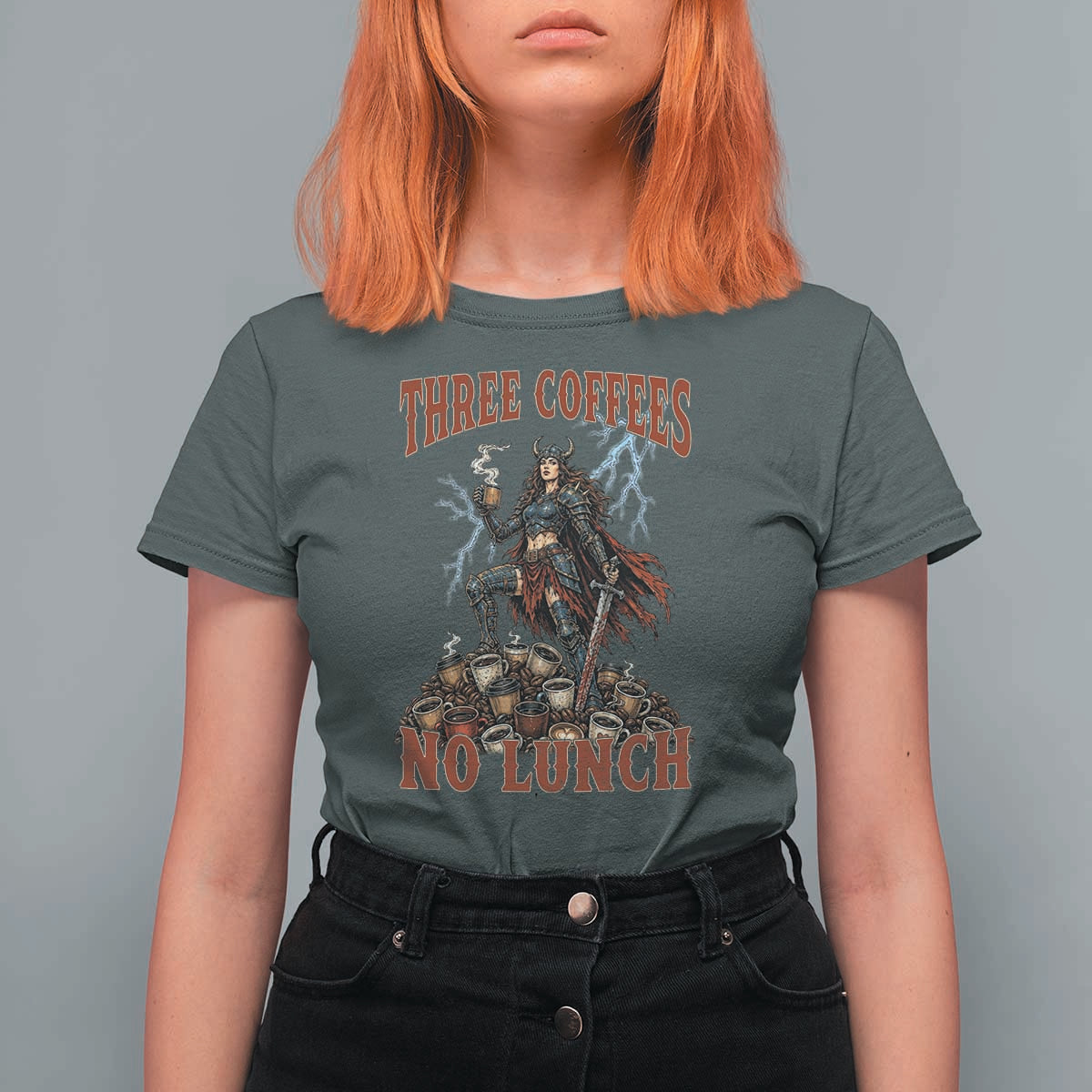 Funny Medieval Knight Worker Meme T Shirt For Women Three Coffees No Lunch Valkyrie Coffee Lover
