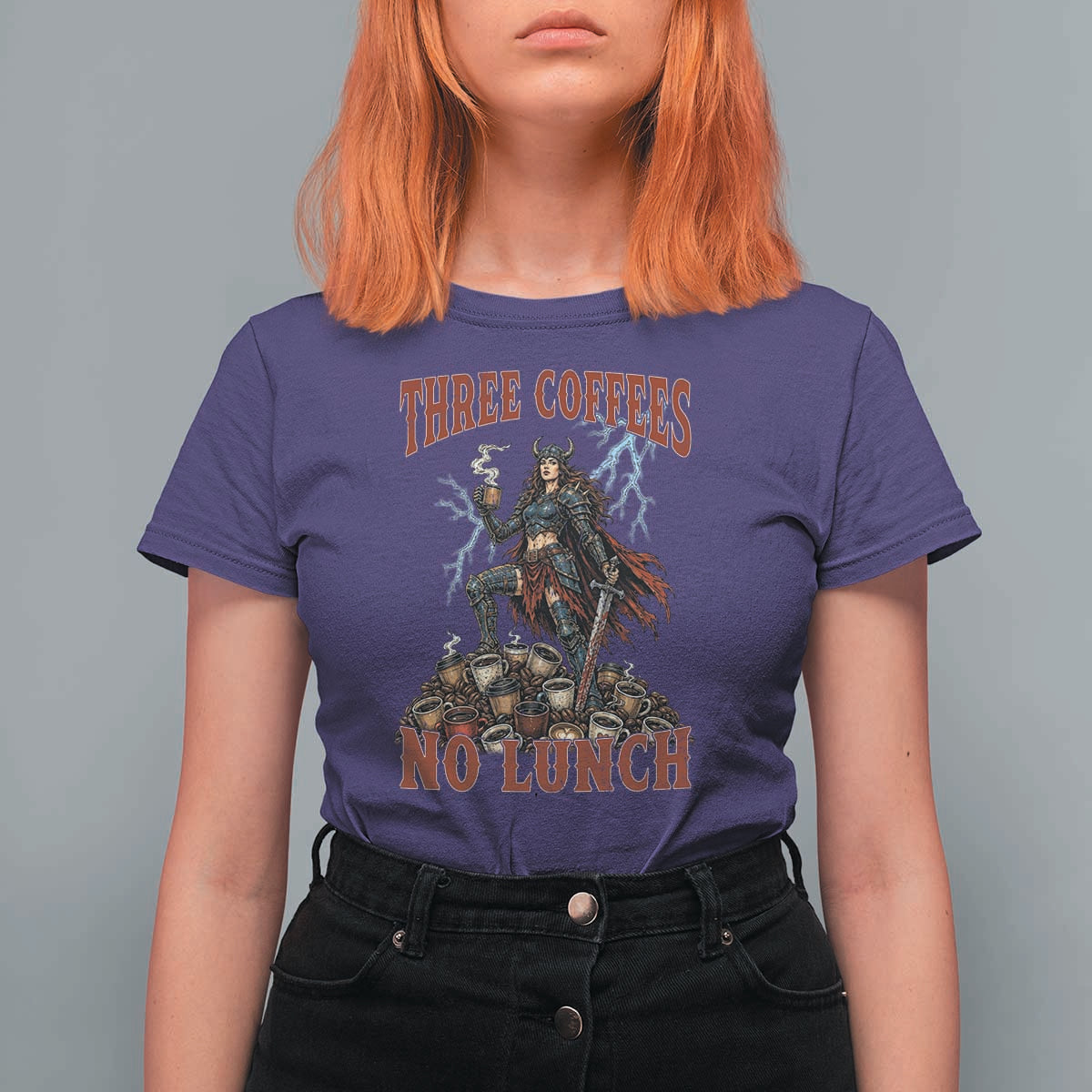 Funny Medieval Knight Worker Meme T Shirt For Women Three Coffees No Lunch Valkyrie Coffee Lover