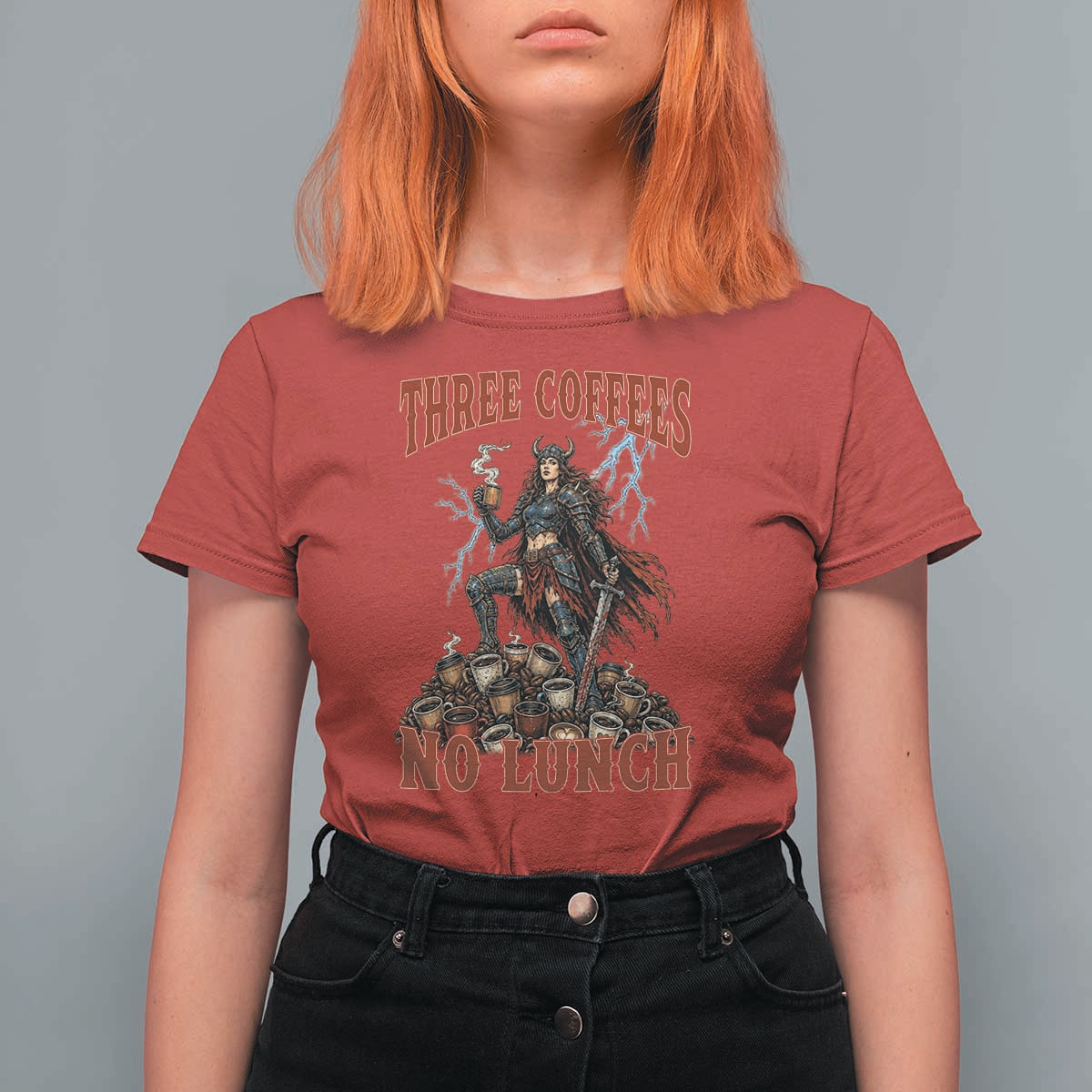 Funny Medieval Knight Worker Meme T Shirt For Women Three Coffees No Lunch Valkyrie Coffee Lover