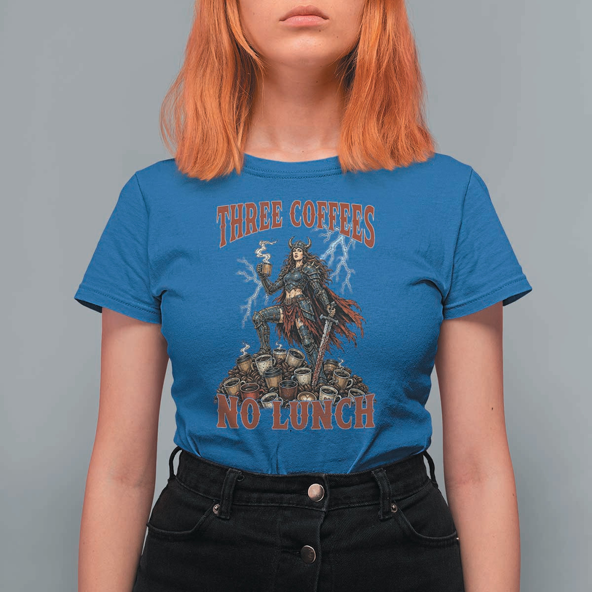 Funny Medieval Knight Worker Meme T Shirt For Women Three Coffees No Lunch Valkyrie Coffee Lover