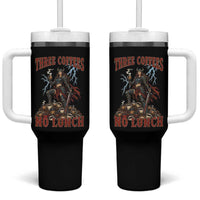 Funny Medieval Knight Worker Meme Tumbler With Handle Three Coffees No Lunch Valkyrie Coffee Lover