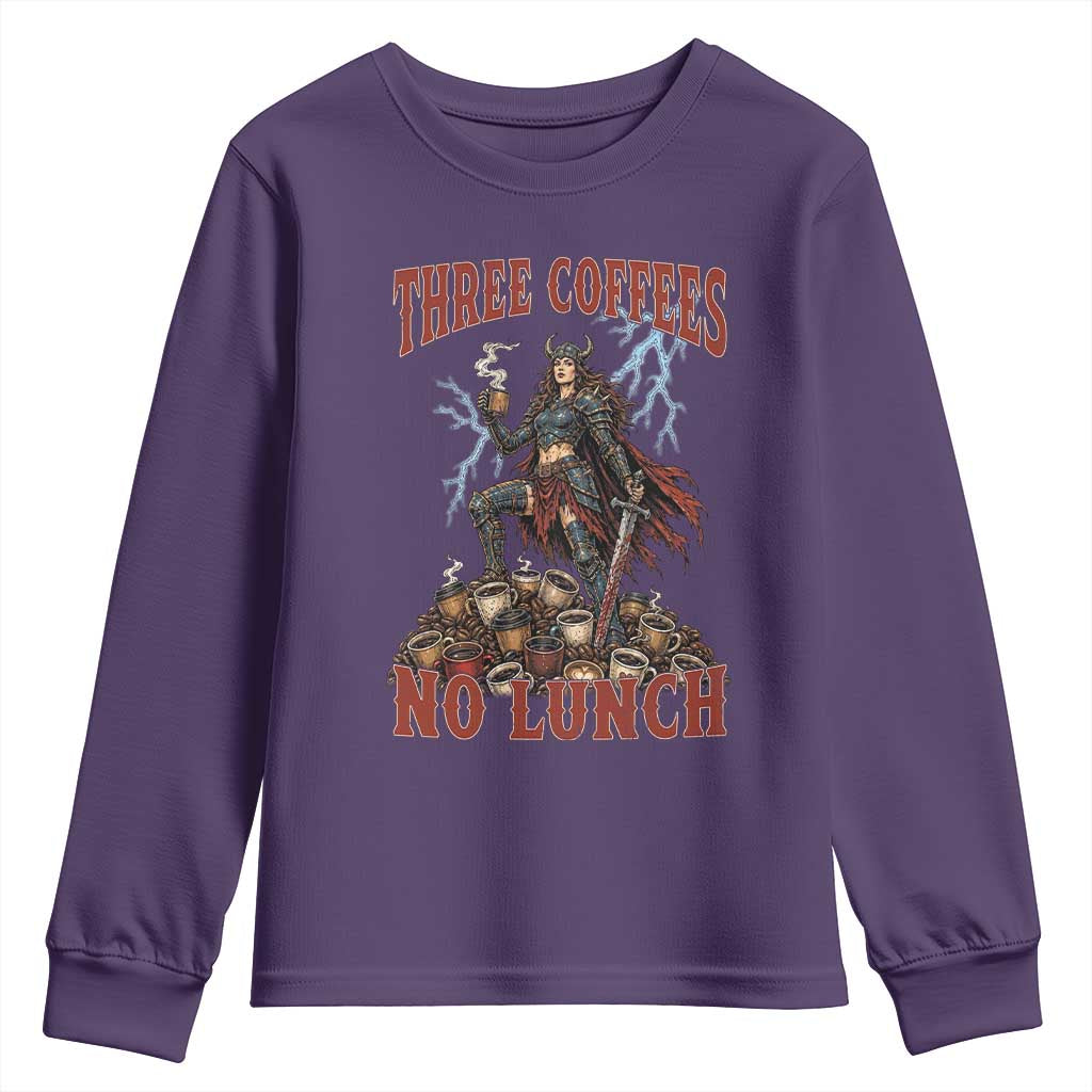 Funny Medieval Knight Worker Meme Youth Sweatshirt Three Coffees No Lunch Valkyrie Coffee Lover