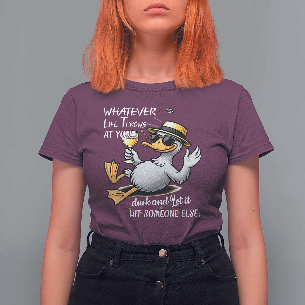 Whatever Life Throws At You Duck T Shirt For Women Funny Sarcastic Quote - Wonder Print Shop