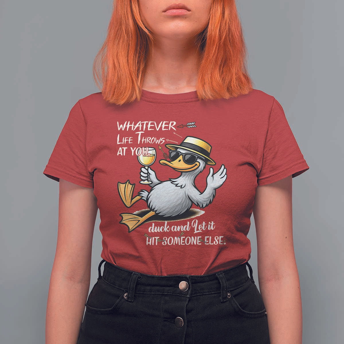 Whatever Life Throws At You Duck T Shirt For Women Funny Sarcastic Quote - Wonder Print Shop