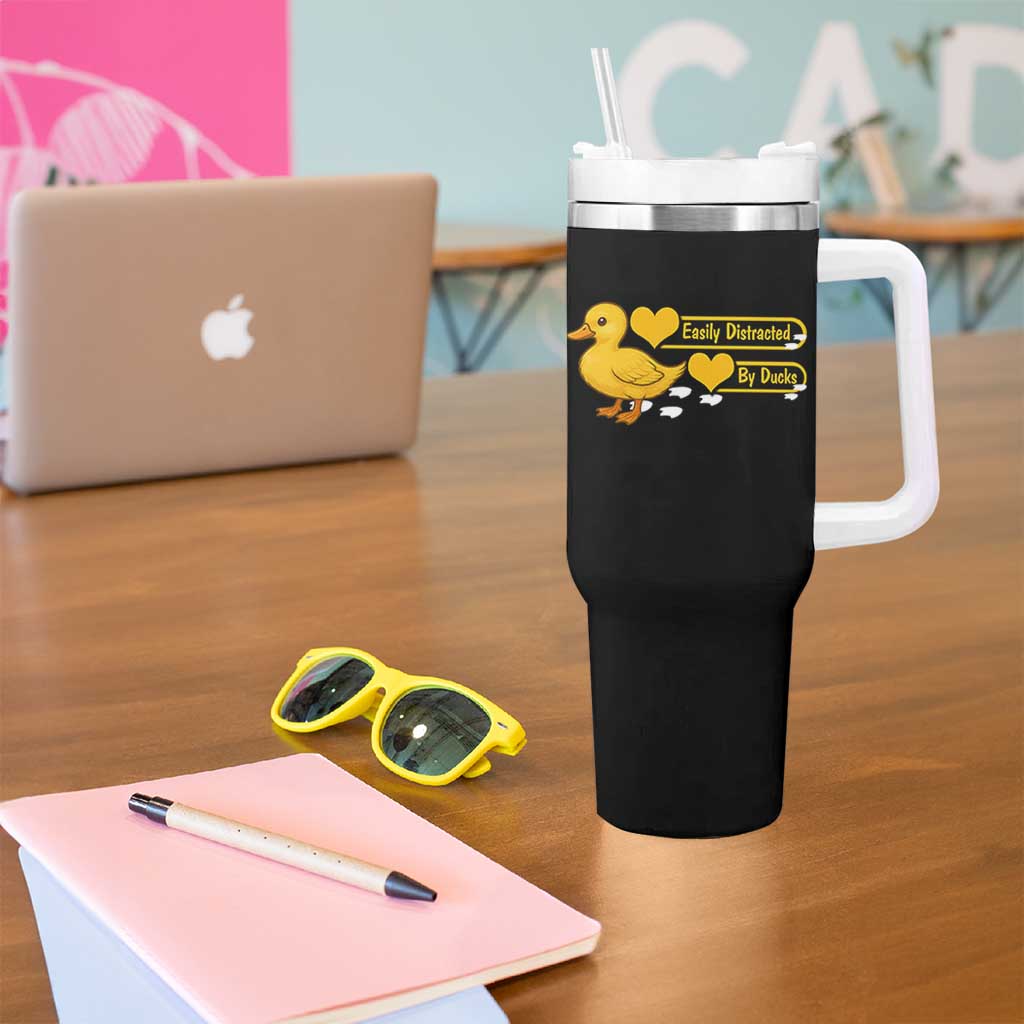 Funny Duck Lover Gift Tumbler With Handle Easily Distracted By Ducks