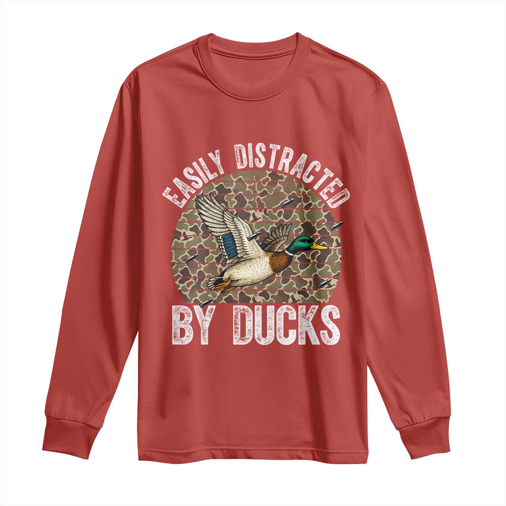 Duck Hunting Gift Long Sleeve Shirt Easily Distracted By Ducks - Wonder Print Shop