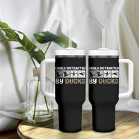 Funny Hunting Gift Tumbler With Handle Easily Distracted By Ducks Outdoor Lover
