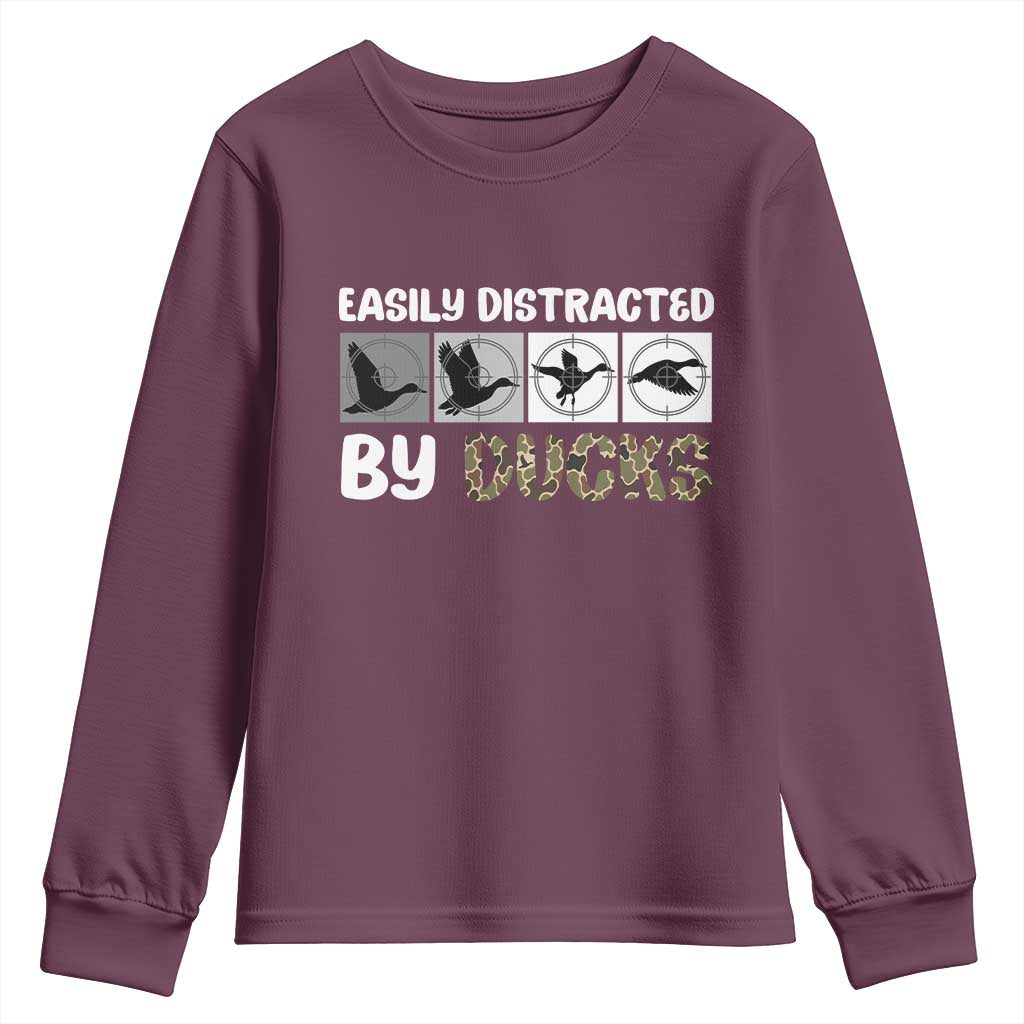 Funny Hunting Gift Youth Sweatshirt Easily Distracted By Ducks Outdoor Lover - Wonder Print Shop