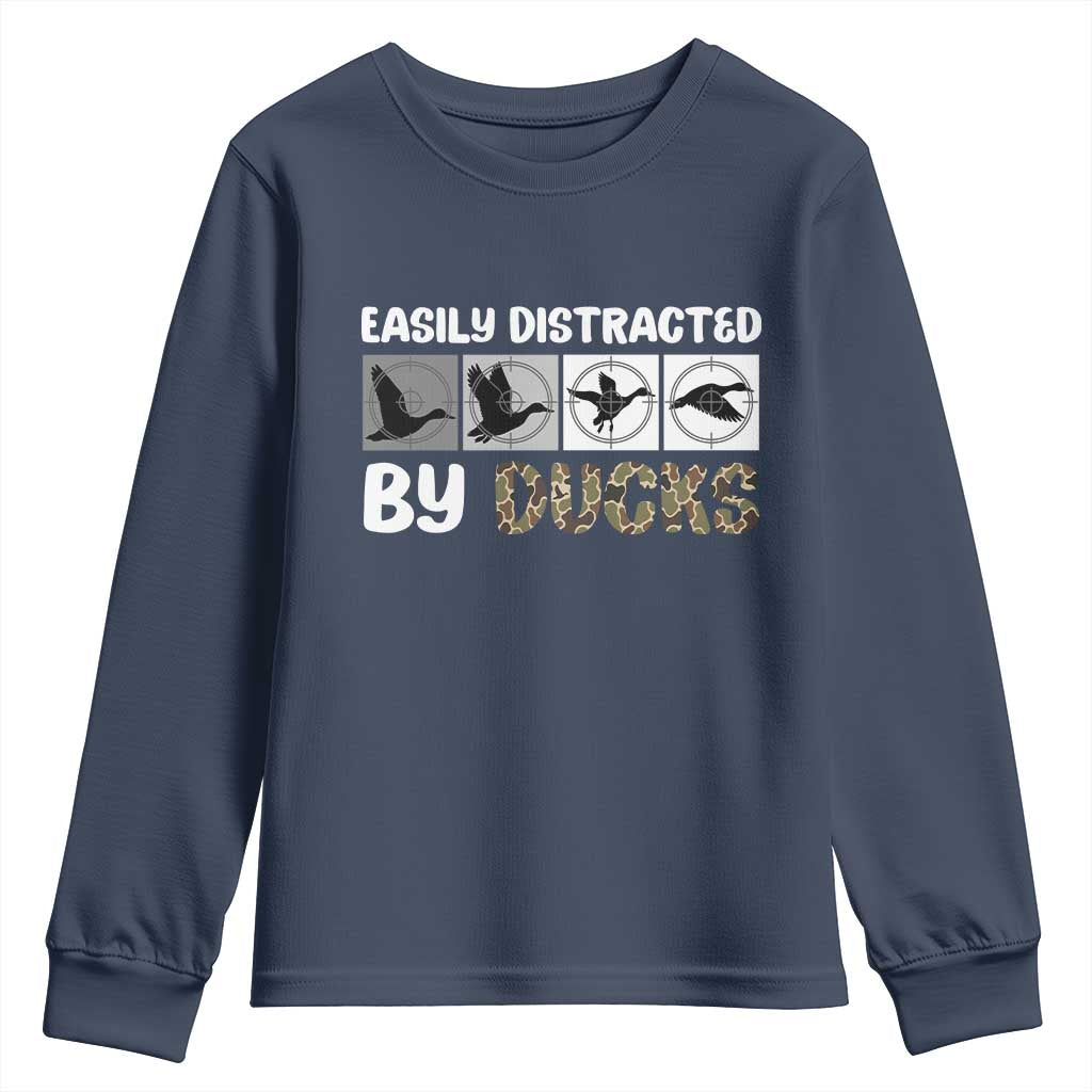Funny Hunting Gift Youth Sweatshirt Easily Distracted By Ducks Outdoor Lover - Wonder Print Shop