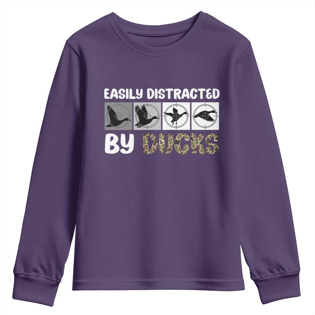Funny Hunting Gift Youth Sweatshirt Easily Distracted By Ducks Outdoor Lover - Wonder Print Shop