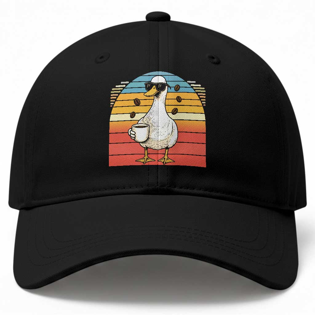 Funny Duck Drinking Baseball Cap Coffee Lover Gift