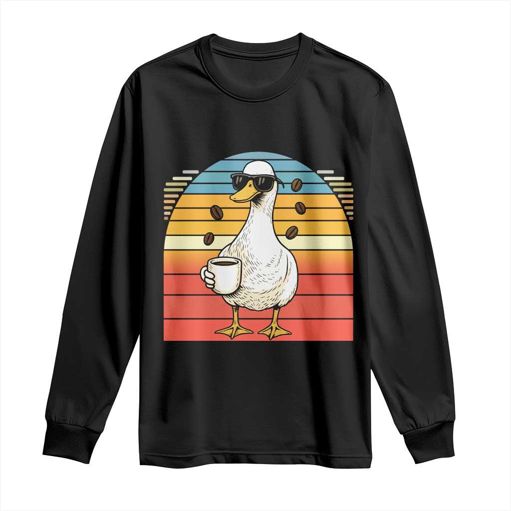 Funny Duck Drinking Long Sleeve Shirt Coffee Lover Gift - Wonder Print Shop