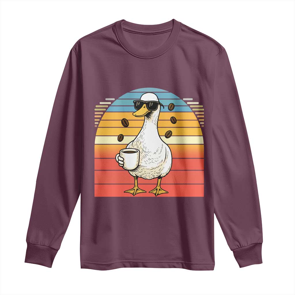 Funny Duck Drinking Long Sleeve Shirt Coffee Lover Gift - Wonder Print Shop