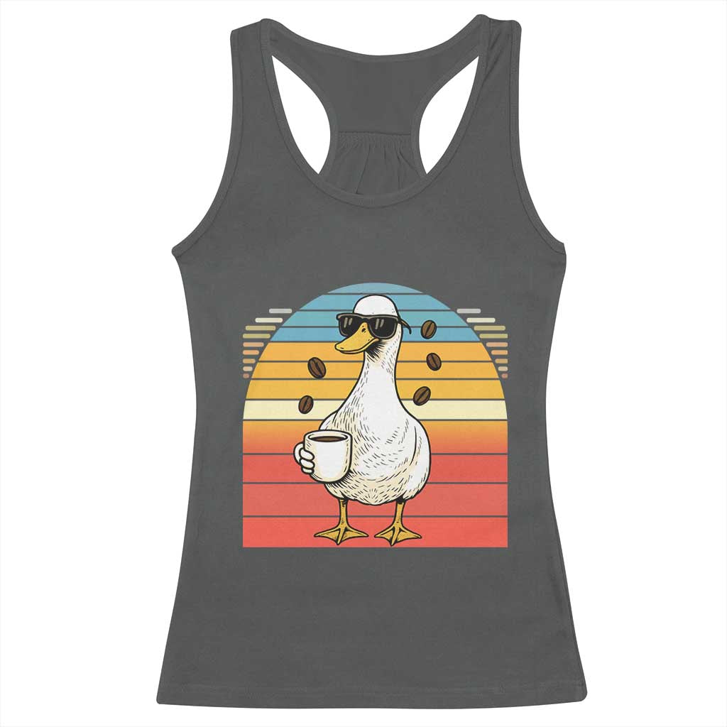 Funny Duck Drinking Racerback Tank Top Coffee Lover Gift - Wonder Print Shop