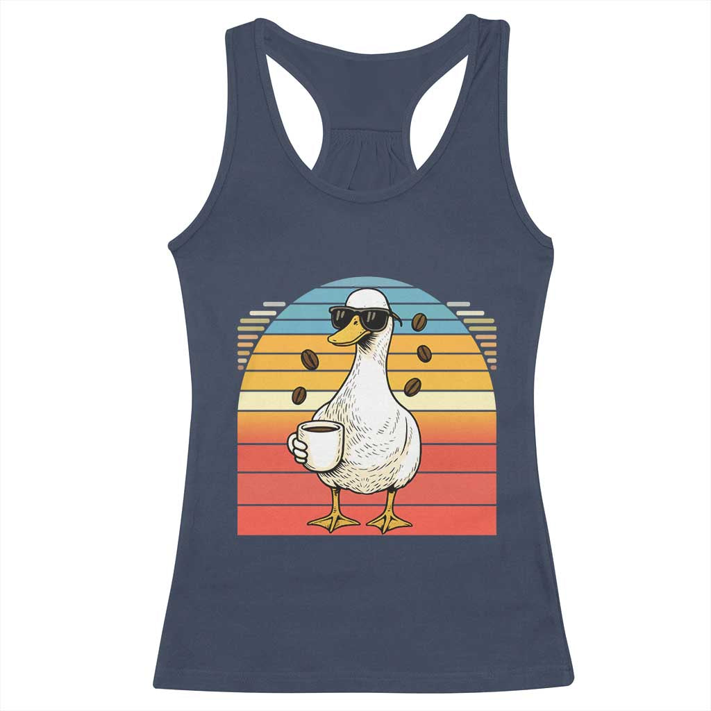 Funny Duck Drinking Racerback Tank Top Coffee Lover Gift - Wonder Print Shop