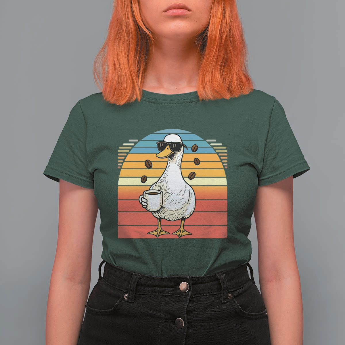 Funny Duck Drinking T Shirt For Women Coffee Lover Gift - Wonder Print Shop