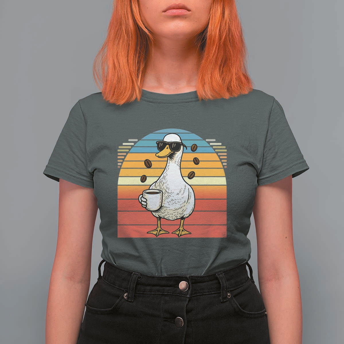 Funny Duck Drinking T Shirt For Women Coffee Lover Gift - Wonder Print Shop