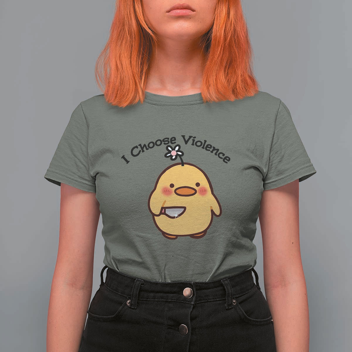 I Choose Violence T Shirt For Women Funny Duck With Knife Gift - Wonder Print Shop
