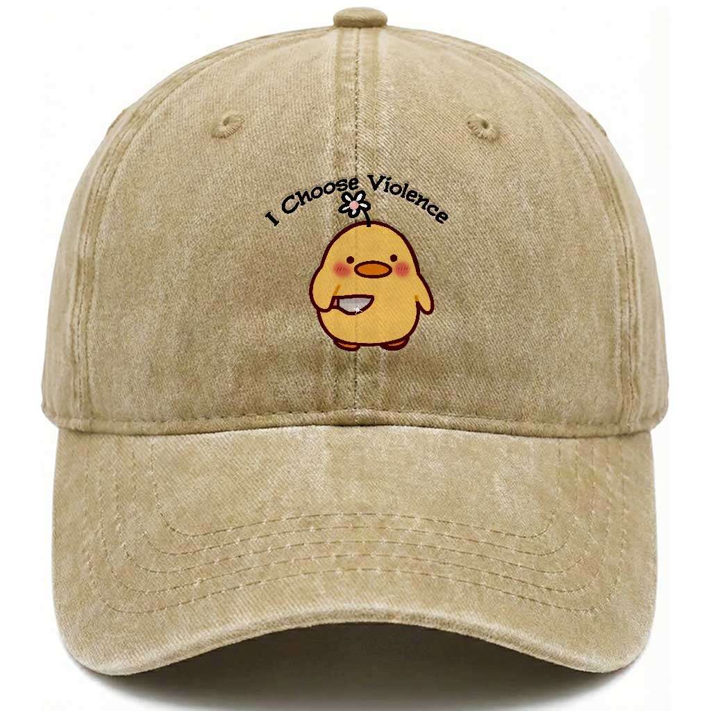 I Choose Violence Washed Cotton Baseball Cap Funny Duck With Knife Gift