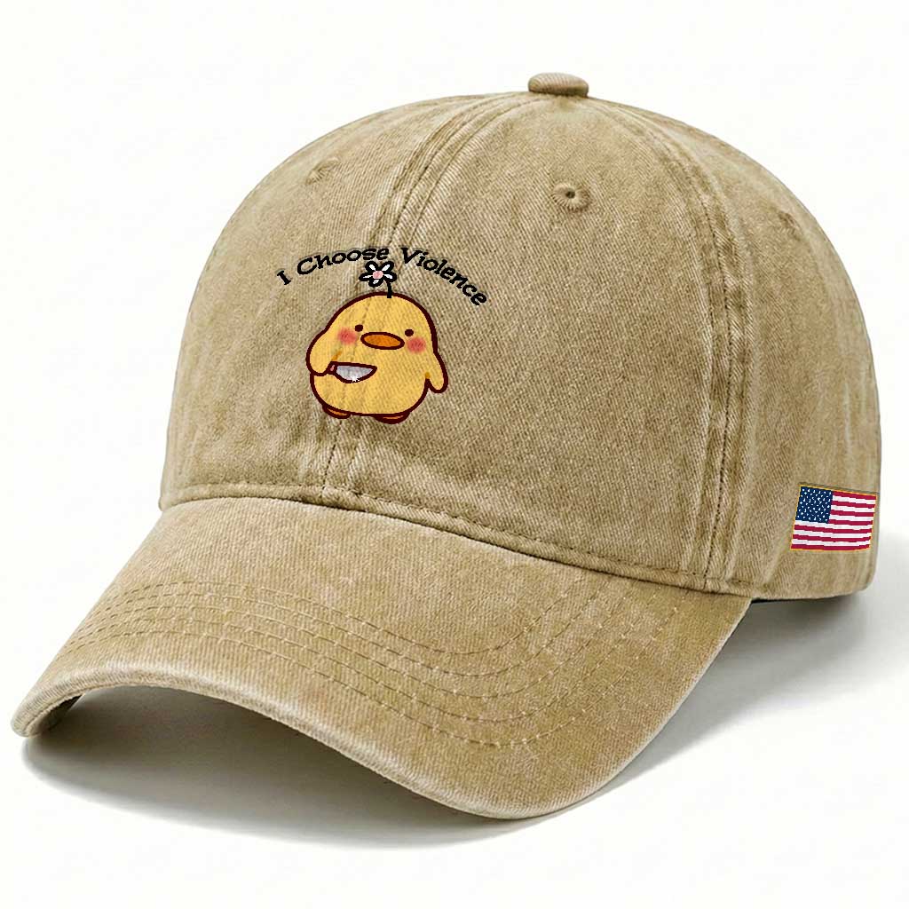 I Choose Violence Washed Cotton Baseball Cap Funny Duck With Knife Gift