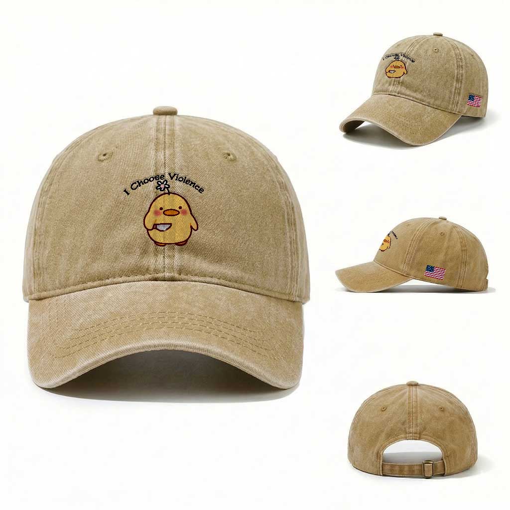 I Choose Violence Washed Cotton Baseball Cap Funny Duck With Knife Gift