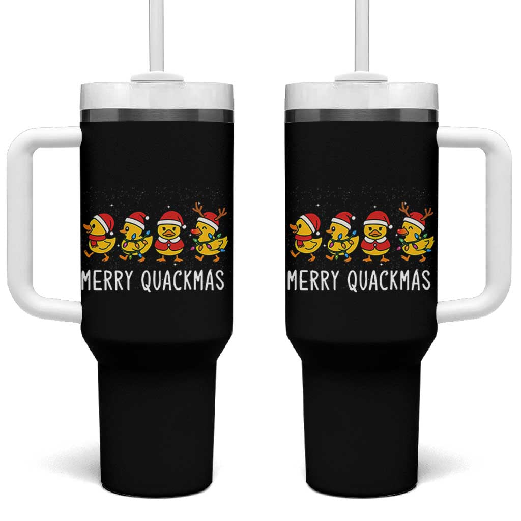 Funny Christmas Duck Tumbler With Handle Merry Quackmas Gift
