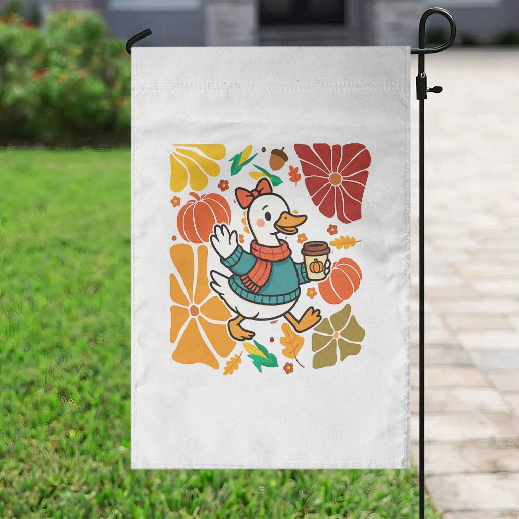 Thanksgiving Duck Lover Gift Garden Flag Cute Duck Drinking Coffee - Wonder Print Shop