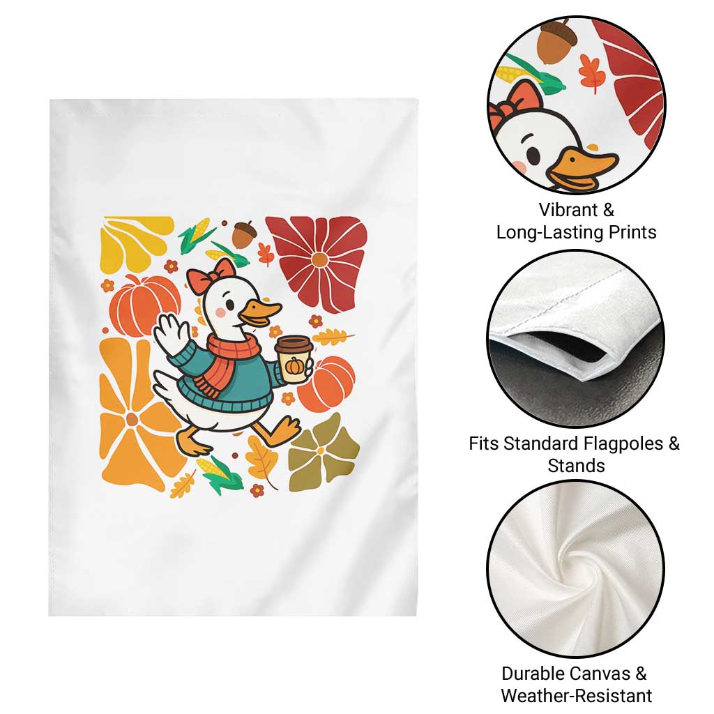 Thanksgiving Duck Lover Gift Garden Flag Cute Duck Drinking Coffee - Wonder Print Shop