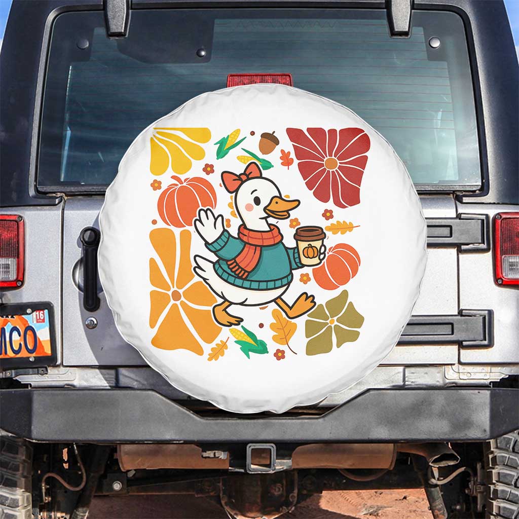 Thanksgiving Duck Lover Gift Spare Tire Cover Cute Duck Drinking Coffee - Wonder Print Shop