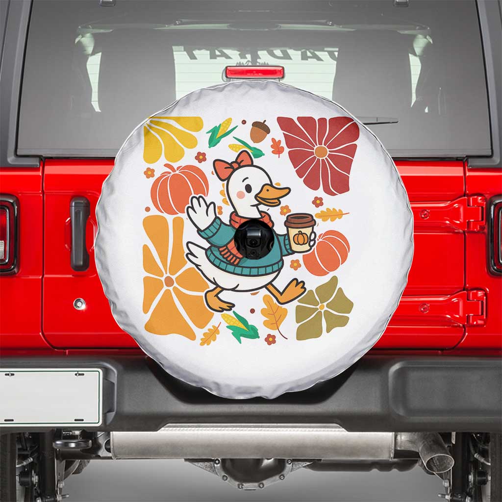Thanksgiving Duck Lover Gift Spare Tire Cover Cute Duck Drinking Coffee - Wonder Print Shop