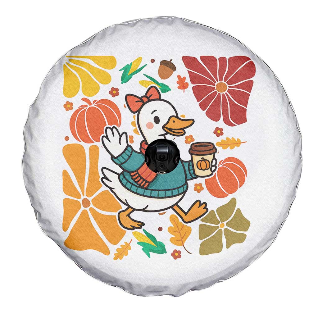Thanksgiving Duck Lover Gift Spare Tire Cover Cute Duck Drinking Coffee - Wonder Print Shop
