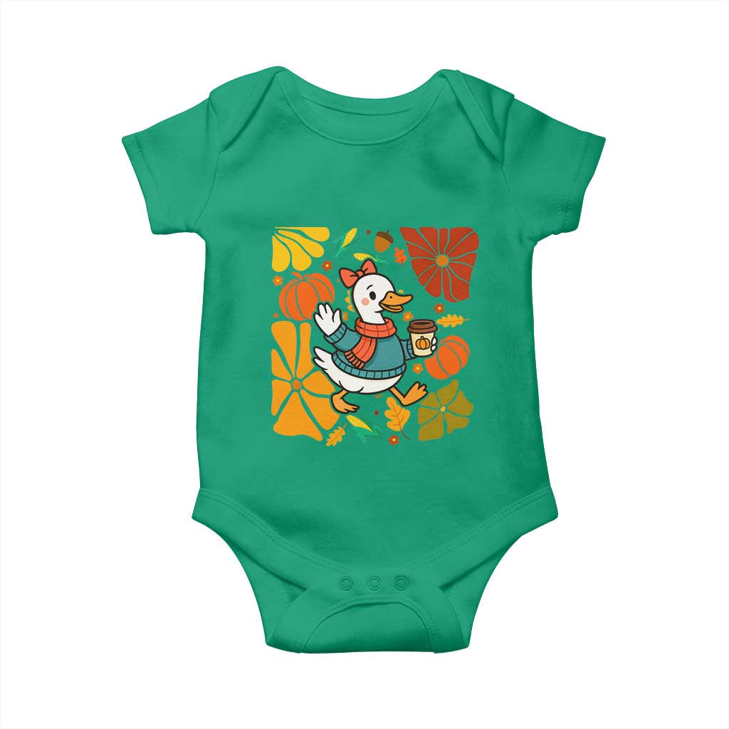 Thanksgiving Duck Lover Gift Baby Onesie Cute Duck Drinking Coffee - Wonder Print Shop