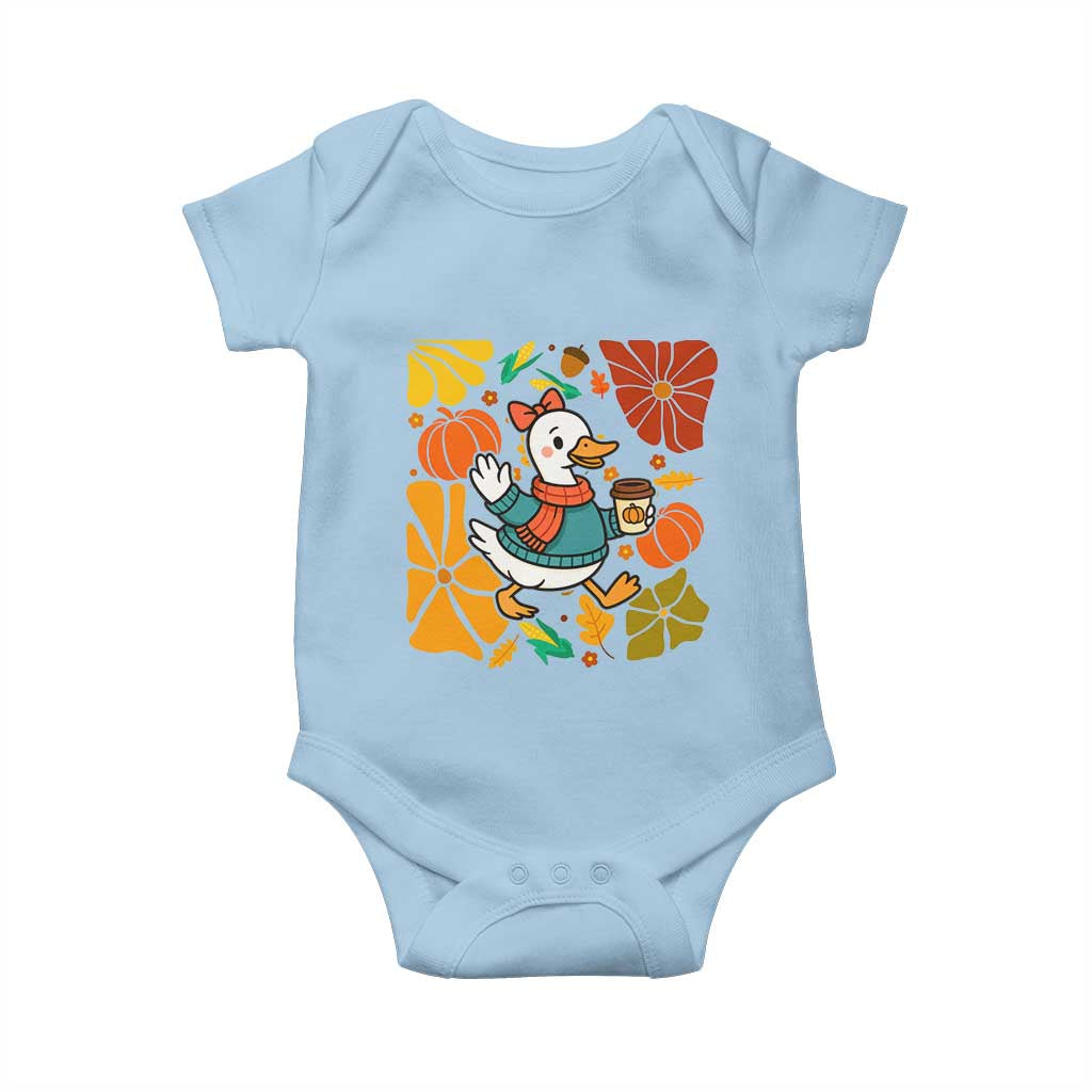 Thanksgiving Duck Lover Gift Baby Onesie Cute Duck Drinking Coffee - Wonder Print Shop