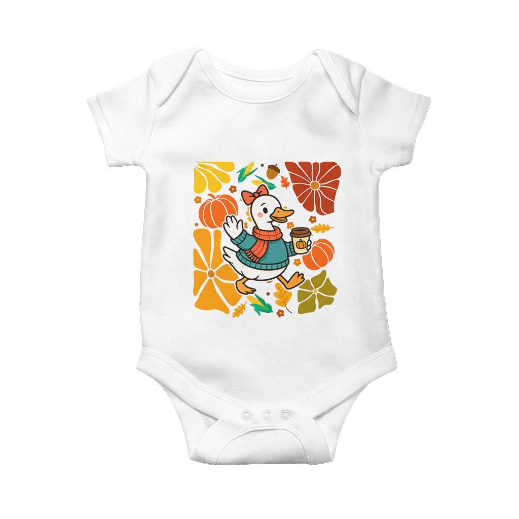 Thanksgiving Duck Lover Gift Baby Onesie Cute Duck Drinking Coffee - Wonder Print Shop