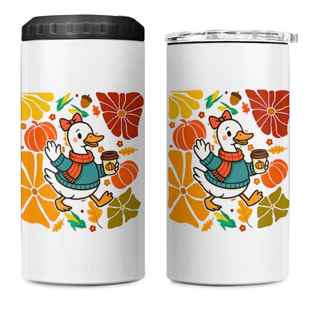 Thanksgiving Duck Lover Gift 4 in 1 Can Cooler Tumbler Cute Duck Drinking Coffee