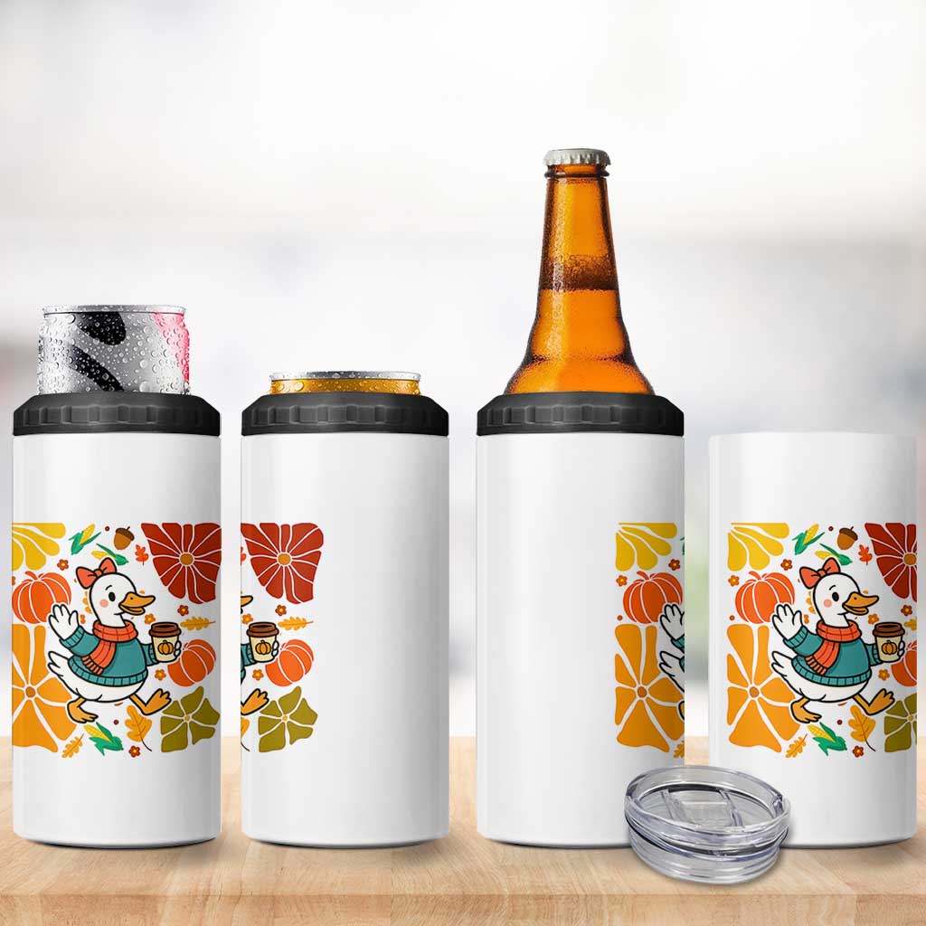 Thanksgiving Duck Lover Gift 4 in 1 Can Cooler Tumbler Cute Duck Drinking Coffee